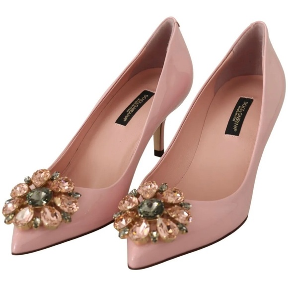 Dolce & Gabbana Shoes - DOLCE & GABBANA Shoes Pink Leather Crystal Heels Pumps Heels